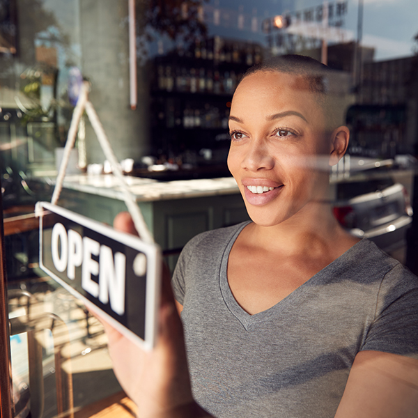 Restaurant owner happy to open her doors.